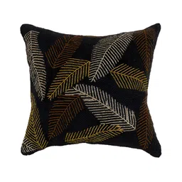 YWULY Black & Beige Floral Embellished Square Cushion Cover-image-0