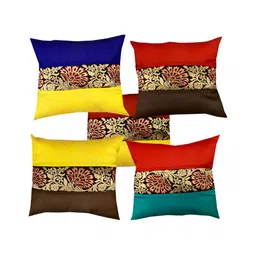 Pink Parrot Red & Yellow 5 Pcs Floral Square Cushion Covers-6