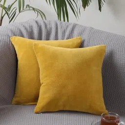 Jamio Firati Yellow & White 2 Pieces Velvet Square Cushion Covers-image-84