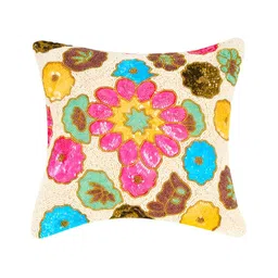 YWULY White & Pink Floral Embellished Square Cushion Cover-image-75