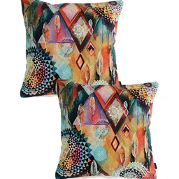 Aura Navy Blue & Yellow 2 Pieces Abstract Square Cushion Covers-picture-4
