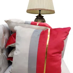 Good Vibes Pink & Grey 5 Pieces Striped Velvet Square Cushion Covers-41