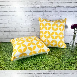 Pink Parrot Yellow & White 2 Pieces Geometric Printed Square Cushion Covers-image-84