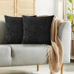 Lushomes Chenille Black 2-Pieces Square Cushion Covers-13