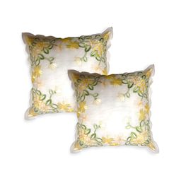 TANLOOMS Yellow & White 2 Pieces Floral Square Cushion Covers-image-10