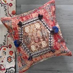 Art Avenue Pink & Blue Ethnic Motifs Square Cushion Cover-picture-57