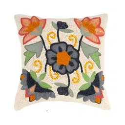 YWULY White & Grey Floral Embellished Square Cushion Cover-image-87