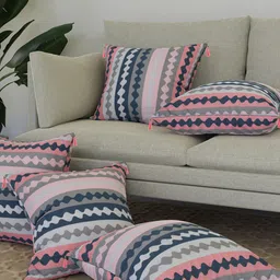 Kuber Industries White & Pink 5 Pieces Geometric Square Cotton Cushion Covers-43
