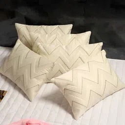 MFD HOME FURNISHING White & Gold-Toned 5 Pcs Geometric Rectangle Satin Cushion Covers-image-42