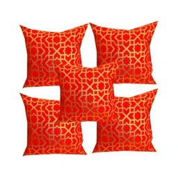 Pink Parrot Orange & Gold-Toned 5 Pieces Abstract Square Cushion Covers-image-6