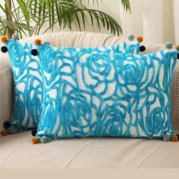 Jamio Firati Blue & White 2 Pieces Embroidered Rectangle Cushion Covers-31