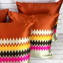 Pink Parrot Maroon & Yellow 5 Pieces Geometric Printed Square Cushion Covers-5