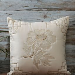 MFD HOME FURNISHING White & Gold-Toned Floral Satin Square Cushion Cover-image-103
