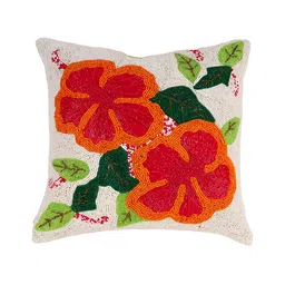 YWULY White & Red Floral Embellished Square Cushion Cover-image-90