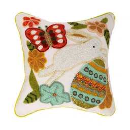 Aditya Impex White & Green Embellished Silk Square Cushion Cover-image-8