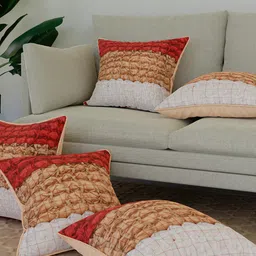 Kuber Industries White & Red 5 Pieces Striped Square Cotton Cushion Covers-28
