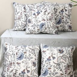 MFD HOME FURNISHING Off White & Grey 5 Pieces Floral Square Cushion Covers-image-72