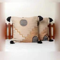 BELLA TRUE Brown & Beige 2 Pieces Geometric Cotton Square Cushion Covers-image-17