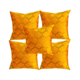Pink Parrot Orange & Gold-Toned 5 Pieces Geometric Square Cushion Covers-image-39