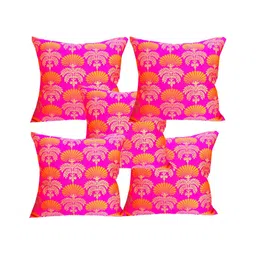 Pink Parrot Pink & Gold-Toned 5 Pcs Ethnic Motifs Square Cushion Covers-image-96
