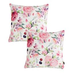 Aura Pink & White 2 Pieces Floral Square Cushion Covers-image-71
