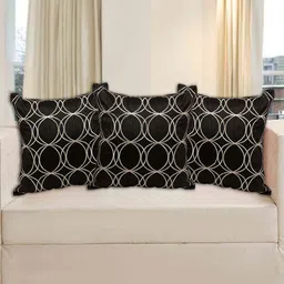 INDHOME LIFE Black Set of 3 Embroidered Square Cushion Covers-36