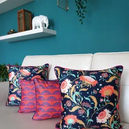 TARA- Sparkling Homes Blue & Pink 4-Pieces Floral Square Cushion Covers-40