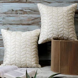 MFD HOME FURNISHING White & Gold-Toned 2 Pieces Floral Satin Square Cushion Covers-picture-57