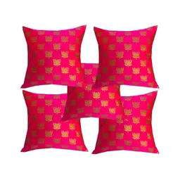 Pink Parrot Pink & Gold-Toned 5 Pcs Ethnic Motifs Square Cushion Covers-image-89