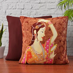 HAPPY HUES Brown Set of 2 Printed Square Cushion Covers-40