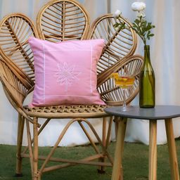 BandBox Pink Floral Jute Cotton Square Cushion Cover-9