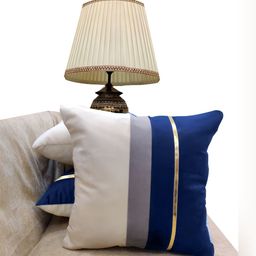 Good Vibes Blue & Cream-Coloured 5 Pieces Striped Velvet Square Cushion Covers-46