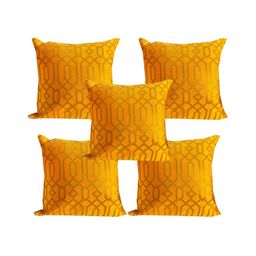 Pink Parrot Yellow & Gold-Toned 5 Pieces Geometric Square Cushion Covers-picture-18