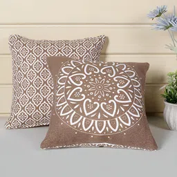 Saral Home Brown & White 2 Pcs Ethnic Motifs Square Cushion Covers-picture-39