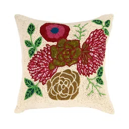 YWULY White & Red Floral Embellished Square Cushion Cover-image-13