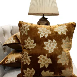 Good Vibes Brown & Gold-Toned 3 pieces Ethnic Motifs Velvet Square Cushion Covers-image-73
