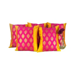 Pink Parrot Pink & Yellow 5 Pieces Ethnic Motifs Printed Square Cushion Covers-21