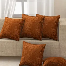 Nendle Rust Set of 5 Velvet Square Cushion Covers-4