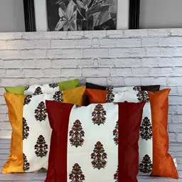 Pink Parrot Red & White 5 Pieces Ethnic Motifs Square Cushion Covers-12