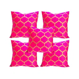 Pink Parrot Pink & Gold-Toned 5 Pieces Ethnic Motifs Square Cushion Covers-image-84