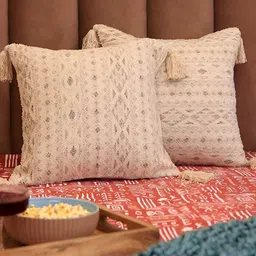 BELLA TRUE Beige & Blue 2 Pieces Ethnic Motifs Square Cushion Covers-image-92