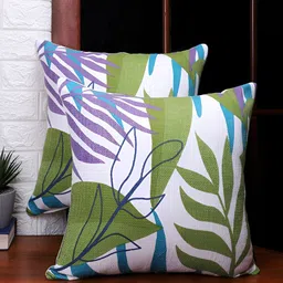 Aura Green & White 2Pcs Floral Square Cushion Covers-13