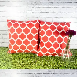 Pink Parrot Orange & White 2 Pieces Geometric Printed Square Cushion Covers-image-23
