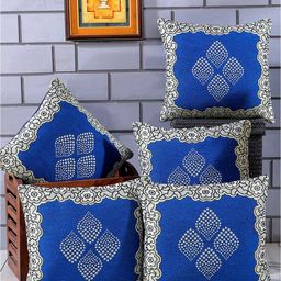 Nendle Blue & White 5 Pieces Floral Printed Cotton Square Cushion Covers-image-48