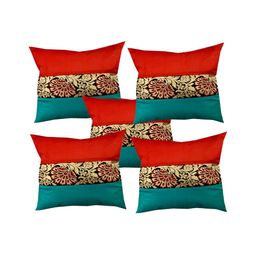 Pink Parrot Red & Blue 5 Pcs Floral Square Cushion Covers-18