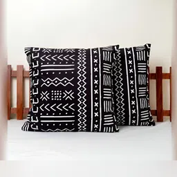 BELLA TRUE Black & White 2 Pieces Geometric Square Cushion Covers-image-5