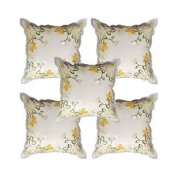 TANLOOMS Yellow & Green 5 Pieces Floral Square Cushion Covers-image-15