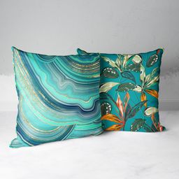 BIANCA Teal & Red Set of 2 Floral Square Cushion Covers-40