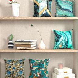 BIANCA Teal & Green Set of 5 Floral Reversible Printed Square Cushion Covers-2
