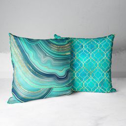 BIANCA Teal & Blue 16" x 16" Set of 2 Abstract Square Cushion Covers-6